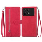 Custodia per telefono in pelle con cerniera fiore goffrato per Xiaomi Redmi K70E (rossa)