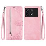 Custodia per telefono in pelle con cerniera fiore goffrato per Xiaomi Redmi K70E (rosa)