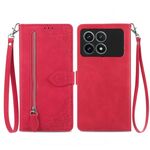 Custodia per telefono in pelle con cerniera fiore goffrato per Xiaomi Redmi K70 Pro (rosso)