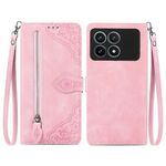 Custodia per telefono in pelle con cerniera fiore goffrato per Xiaomi Redmi K70 Pro (rosa)
