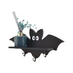 Portachiavi in legno per montaggio a parete a forma di pipistrello dei cartoni animati, 35x17 cm (nero)