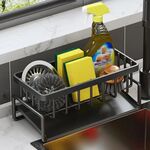 Scaffale multifunzionale per lavello da cucina, ripiano in spugna, nero