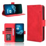 Per ASUS ROG Phone 8 Pro Custodia in pelle con texture di vitello e slot per schede (Rosso)