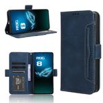 Per ASUS ROG Phone 8 Pro Custodia in pelle con texture di vitello e slot per schede (blu)