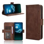 Per ASUS ROG Phone 8 Pro Custodia in pelle con texture di vitello e slot per schede (marrone)