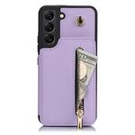 Per Samsung Galaxy S22+ 5G YM006 Custodia per telefono con cerniera Skin Feel con doppio cordino (viola chiaro)