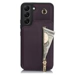 Per Samsung Galaxy S22+ 5G YM006 Custodia per telefono con cerniera Skin Feel con doppio cordino (viola scuro)