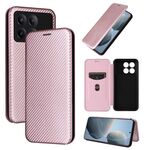 Per Xiaomi Redmi K70E 5G Custodia per cellulare in pelle con texture in fibra di carbonio (rosa)