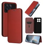 Per Xiaomi Redmi K70E 5G Custodia per cellulare in pelle con texture in fibra di carbonio (marrone)