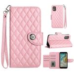Custodia per cellulare in pelle con texture rombica per Nokia C02 con cordino (rosa)