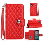 Custodia per cellulare in pelle con texture rombica per Nokia C12 con cordino (rosso)