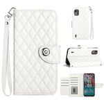 Custodia per cellulare in pelle con texture rombica per Nokia C12 con cordino (bianca)