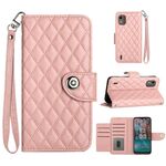 Custodia per cellulare in pelle con texture rombica per Nokia C12 con cordino (rosa corallo)