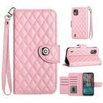 Custodia per cellulare in pelle con texture rombica per Nokia C12 con cordino (rosa)