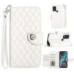 Custodia per cellulare in pelle con texture rombica per Nokia C22 con cordino (bianca)