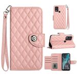 Custodia per cellulare in pelle con texture rombica per Nokia C22 con cordino (rosa corallo)