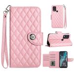 Custodia per cellulare in pelle con texture rombica per Nokia C22 con cordino (rosa)