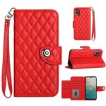 Custodia per cellulare in pelle con texture rombica per Nokia C32 con cordino (rosso)
