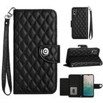 Custodia per cellulare in pelle con texture rombica per Nokia C32 con cordino (nera)