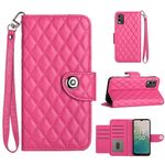 Custodia per cellulare in pelle con texture rombica per Nokia C32 con cordino (rosa rossa)