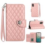Custodia per cellulare in pelle con texture rombica per Nokia C32 con cordino (rosa corallo)