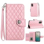 Custodia per cellulare in pelle con texture rombica per Nokia C32 con cordino (rosa)