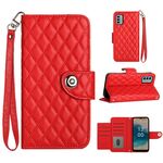 Custodia per cellulare in pelle con texture rombica per Nokia G22 con cordino (rosso)