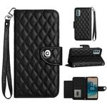 Custodia per cellulare in pelle con texture rombica per Nokia G22 con cordino (nero)