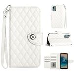 Custodia per cellulare in pelle con texture rombica per Nokia G22 con cordino (bianca)