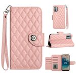 Custodia per cellulare in pelle con texture rombica per Nokia G22 con cordino (rosa corallo)