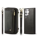 Per Samsung Galaxy S24 Ultra 5G Custodia a portafoglio multifunzionale in pelle con cerniera a tracolla (nera)
