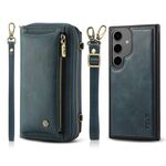 Custodia per telefono in pelle a portafoglio con cerniera multifunzionale a tracolla per Samsung Galaxy S24 5G (verde)