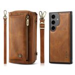 Custodia per telefono in pelle a portafoglio con cerniera multifunzionale a tracolla per Samsung Galaxy S24 5G (marrone)