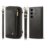 Custodia per telefono in pelle a portafoglio con cerniera multifunzionale a tracolla per Samsung Galaxy S24 5G (nera)