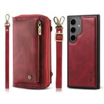 Custodia per telefono in pelle a portafoglio multifunzionale con cerniera a tracolla per Samsung Galaxy S24 5G (rosso)