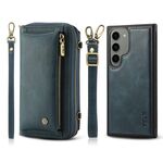 Custodia per telefono in pelle a portafoglio con cerniera multifunzionale a tracolla per Samsung Galaxy S23+ 5G (verde)