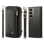 Per Samsung Galaxy S23+ 5G Custodia a portafoglio multifunzionale in pelle con cerniera a tracolla (nera)