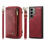 Per Samsung Galaxy S23+ 5G Custodia a tracolla multifunzionale in pelle con cerniera e portafoglio (Rosso)