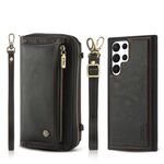 Per Samsung Galaxy S22 Ultra 5G Custodia a portafoglio multifunzionale in pelle con cerniera a tracolla (nera)