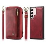 Custodia per telefono in pelle a portafoglio multifunzionale con cerniera a tracolla per Samsung Galaxy S22 5G (rosso)