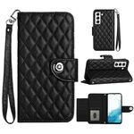Custodia per cellulare in pelle con texture rombica per Samsung Galaxy S22 5G con cordino (nero)