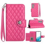 Custodia per cellulare in pelle con texture rombica per Samsung Galaxy S22 5G con cordino (rosa rosso)