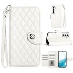 Custodia per cellulare in pelle con texture rombica per Samsung Galaxy S22 5G con cordino (bianca)