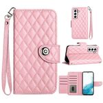 Custodia per cellulare in pelle con texture rombica per Samsung Galaxy S22+ 5G con cordino (rosa)