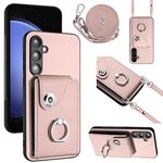 Per Samsung Galaxy S23 FE 5G Custodia per telefono con supporto ad anello per porta carte di organo con cordino lungo (rosa)