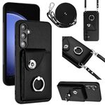 Per Samsung Galaxy S23 FE 5G Custodia per cellulare con supporto per anello per carte d'organo con cordino lungo (nero)