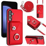 Per Samsung Galaxy S23 FE 5G Custodia per cellulare con supporto ad anello per carte d'organo con cordino lungo (Rosso)