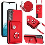 Per Samsung Galaxy S22+ 5G Custodia per telefono con supporto ad anello per porta carte di organo con cordino lungo (Rosso)