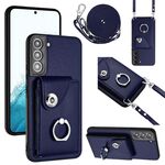 Per Samsung Galaxy S22 5G Custodia per cellulare con supporto per anello per carte d'organo con cordino lungo (blu)