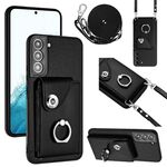 Per Samsung Galaxy S22 5G Custodia per cellulare con supporto per anello per carte d'organo con cordino lungo (nero)